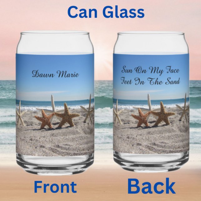 Personalised Starfish on the Beach  Can Glass (can glass)