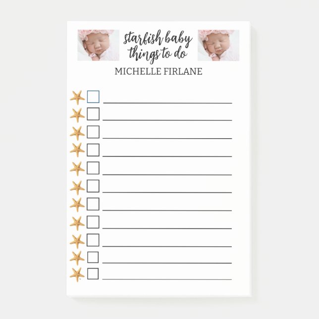 Personalised  starfish things to do post-it notes (Front)