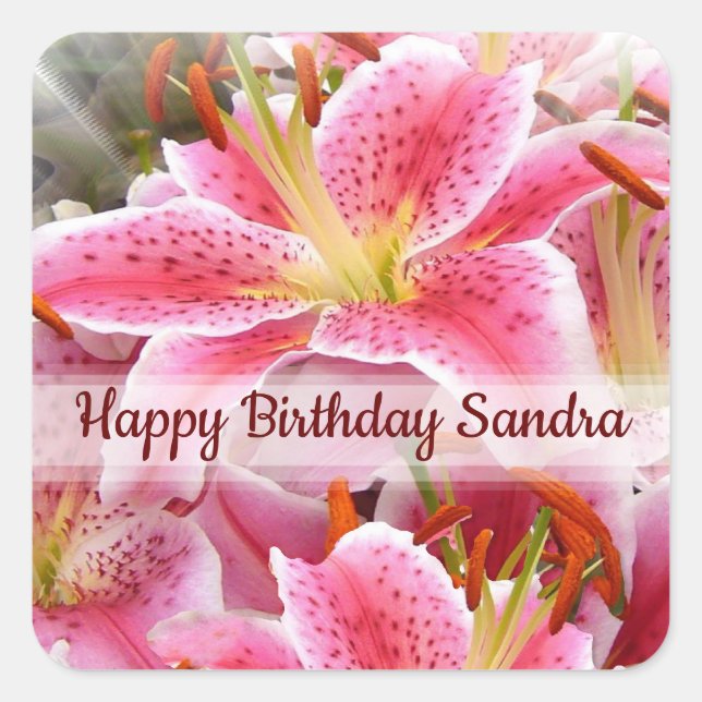 Personalised "Stargazer" Lily Custom Text  Square Sticker (Front)