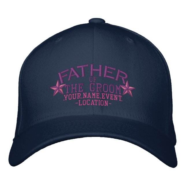 Personalised Stars Father of the Groom in Pink Embroidered Hat (Front)