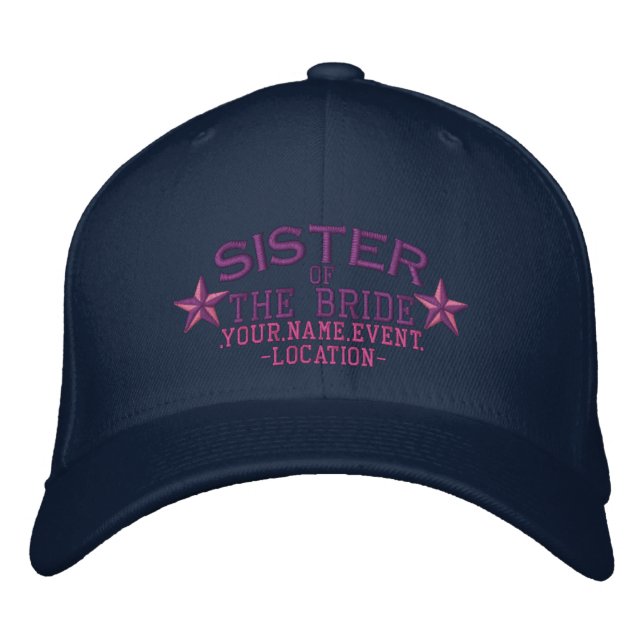 Personalised Stars Sister of the Bride in Pink Embroidered Hat (Front)