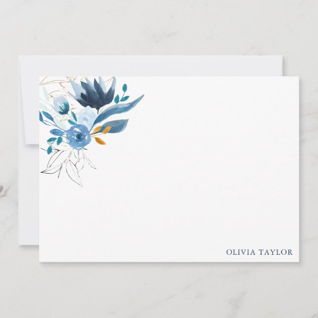 Personalised Stationery Blue Watercolor Floral Card (Front)