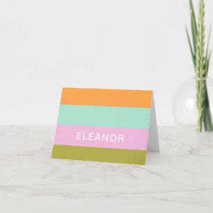 Personalised Stationery Bright Pastel Cute Striped Thank You Card