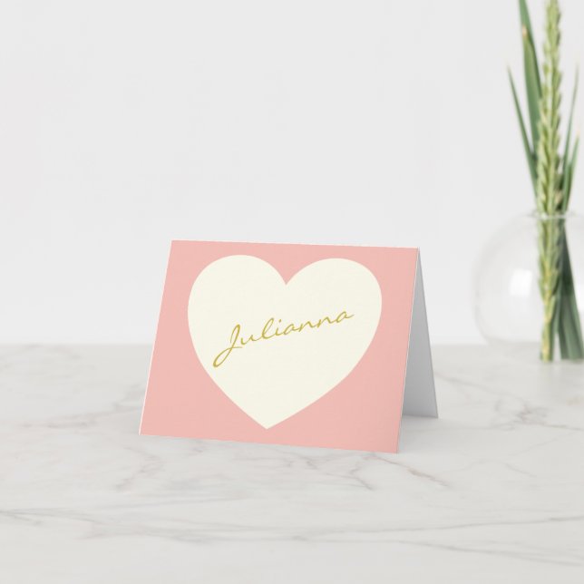 Personalised Stationery Coquette Pink Heart Name Note Card (Front)