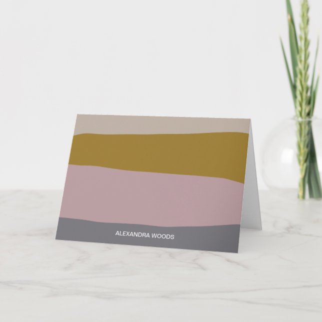 Personalised Stationery Name Striped Mustard Blue Note Card (Front)