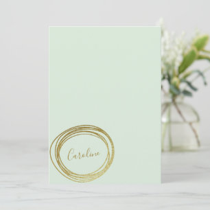 Personalised Stationery Pastel Mint Green Gold Card