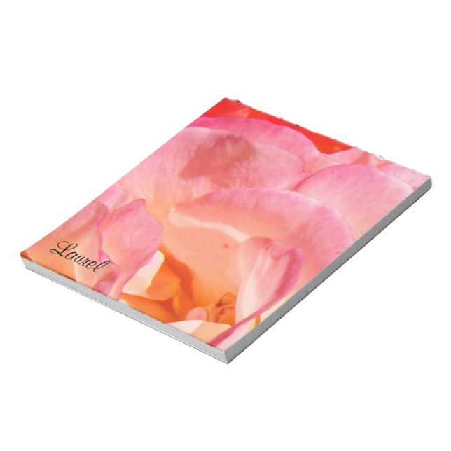 Personalised Stationery Pink Roses add Name Notepad (Rotated)