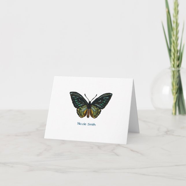 Personalised Stationery - Striking Green Butterfly Card (Front)