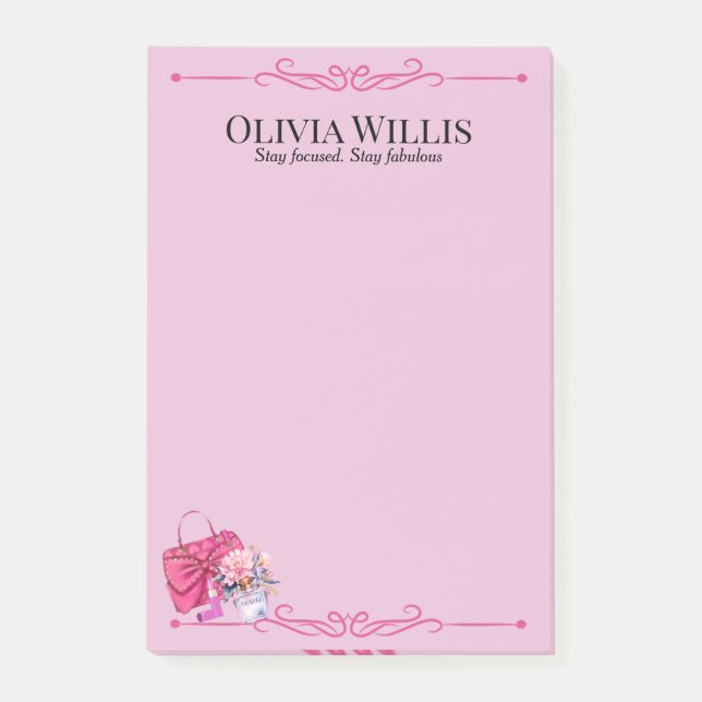 Personalised "Stay Focused. Stay Fabulous" Pink  Post-it Notes (Front)