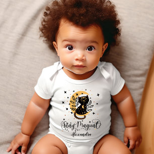Personalised "Stay Magical" Black Cat Baby Bodysuit