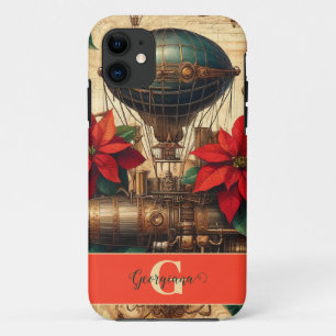 Personalised Steampunk Airship with Poinsettia Case-Mate iPhone Case