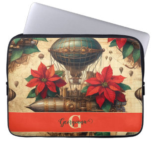 Personalised Steampunk Airship with Poinsettia Laptop Sleeve