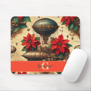 Personalised Steampunk Airship with Poinsettia Mouse Pad