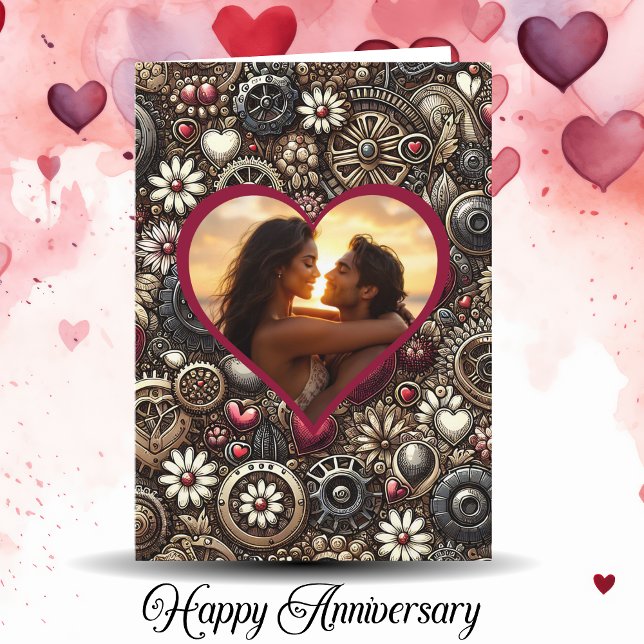 Personalised Steampunk Hearts Happy Anniversary Card (Creator Uploaded)