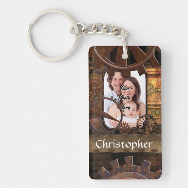 Personalised steampunk machinery key ring (Front)