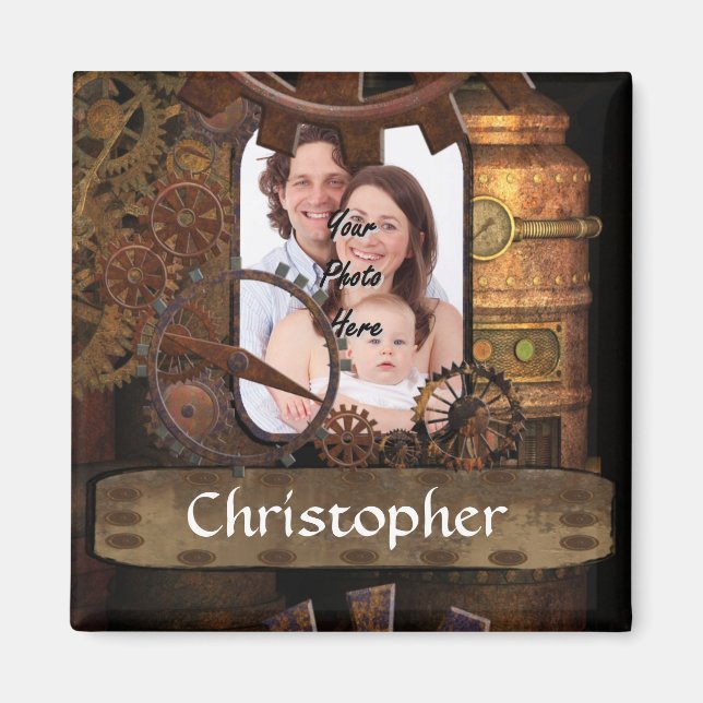 Personalised steampunk machinery magnet (Front)