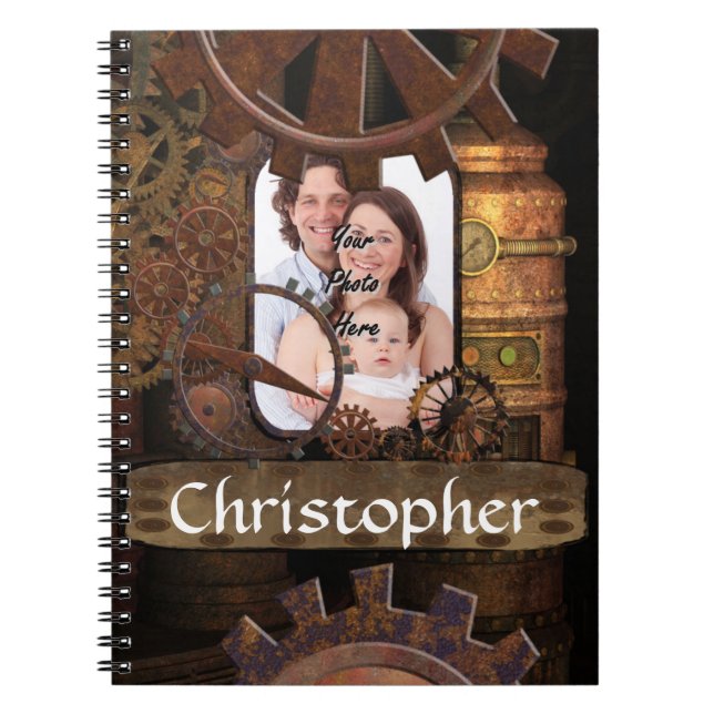 Personalised steampunk machinery spiral notebook (Front)