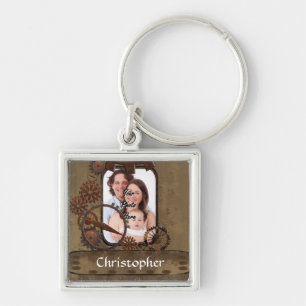 Personalised steampunk photo template key ring