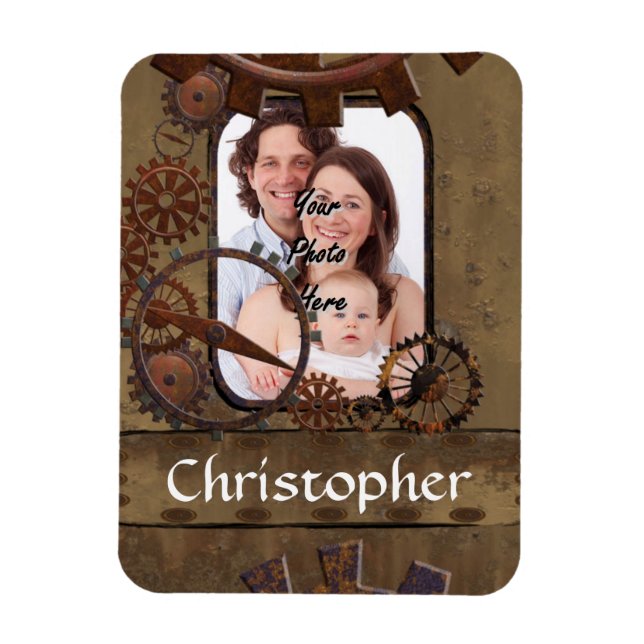 Personalised steampunk photo template magnet (Vertical)
