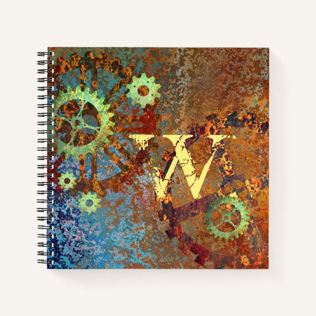 Personalised Steampunk Rusty Clockwork Gears Notebook (Front)