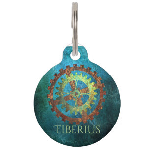 Personalised Steampunk Rusty Clockwork Gears Pet Tag