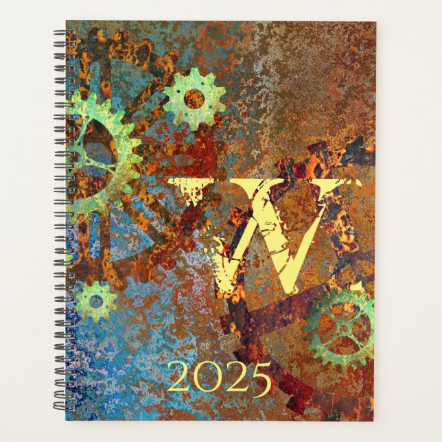 Personalised Steampunk Rusty Clockwork Gears Planner (Front)