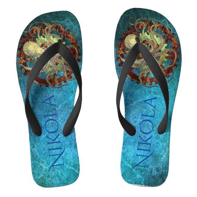 Personalised Steampunk Rusty Gears  Jandals (Footbed)