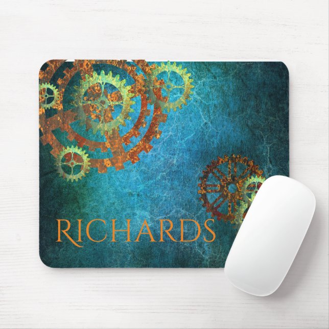 Personalised Steampunk Rusty Gears   Mouse Pad (With Mouse)