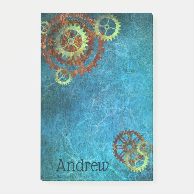 Personalised Steampunk Rusty Gears Post-It Notes (Front)