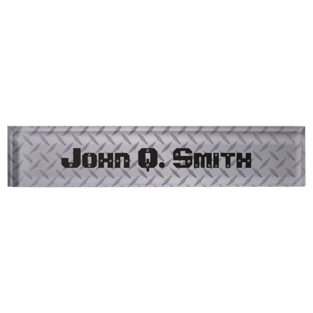 Personalised Steel Grey Diamond Plate Nameplate (Front)