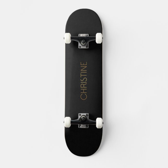 Personalised Stencil Font Christine Gold on Black Skateboard (Front)