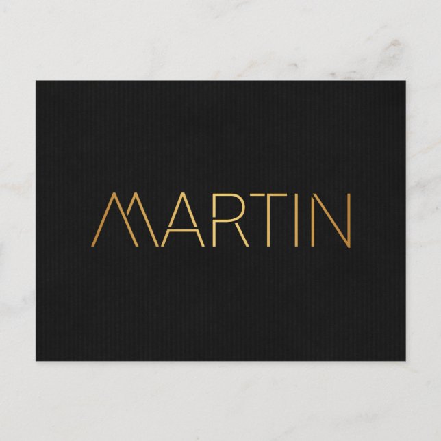 Personalised Stencil Font Martin Gold Black Postcard (Front)