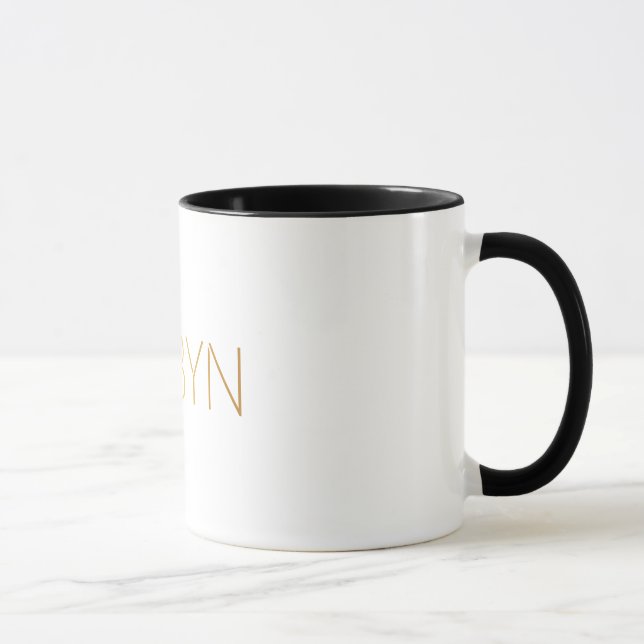 Personalised Stencil Font Robyn Gold Black Mug (Right)