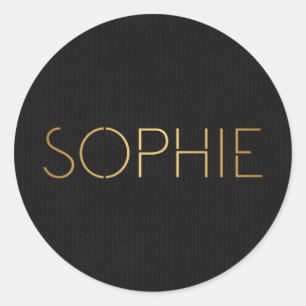 Personalised Stencil Font Sophie Gold Black Classic Round Sticker