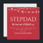 Personalised Stepdad Contemporary Christmas Holiday Card<br><div class="desc">Surprise your stepdad with this gorgeous contemporary christmas card. Featuring a classic christmas red background and white text which reads 'STEPDAD, THE DAD WHO STEPPED UP, ' and a christmas message template. All text can be edited to suit your requirements and if you click on 'customise further' you can change...</div>