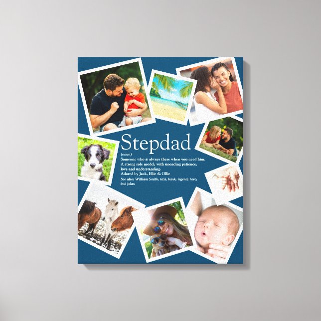 Personalised Stepdad Definition 9 Photo Blue Canvas Print (Front)