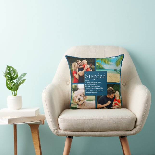 Personalised Stepdad Name Definition 4 Photo Blue Cushion (Chair)