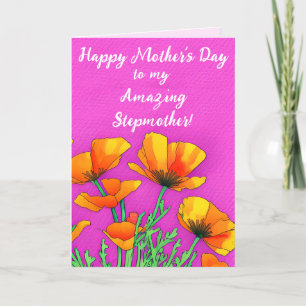 Personalised Stepmother Poppy Pink Mothers Day Holiday Card