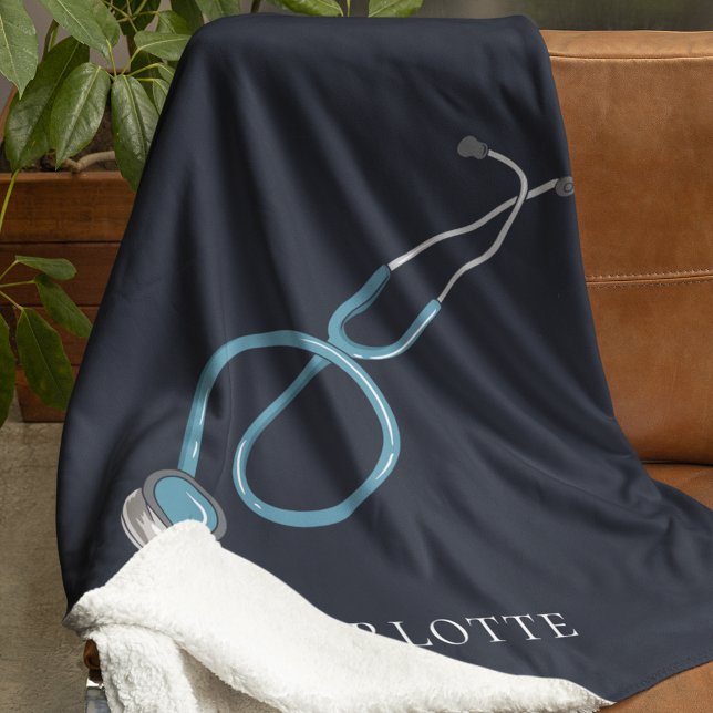 Personalised Stethoscope Name Doctor Sherpa Blanket (Personalized Stethoscope Co-worker Fleece Blanket)