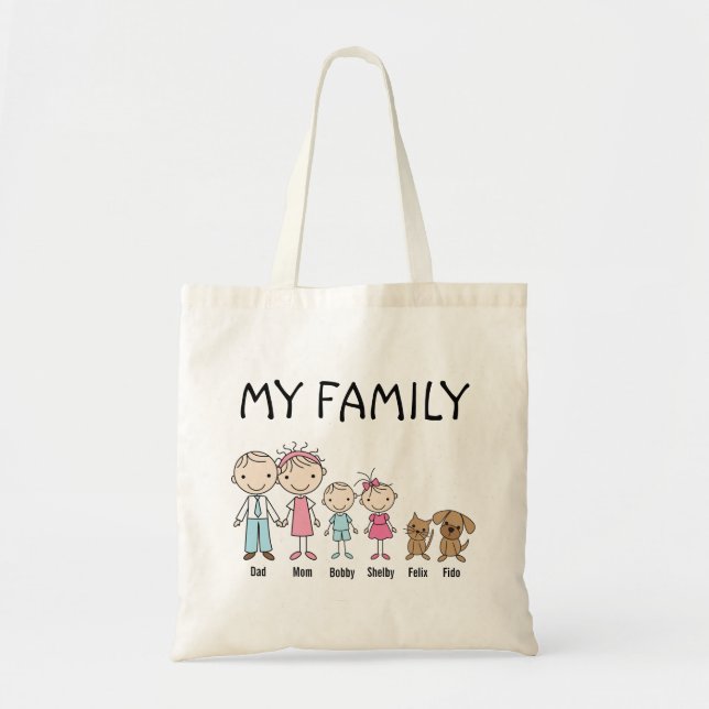 Personalised Stick Figure Family Tote Bag (Front)