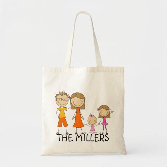 Personalised Stick Figure Family Tote Bag (Front)