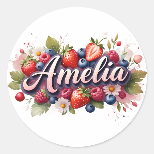 Personalised Sticker Amelia Berry Floral Design (Front)