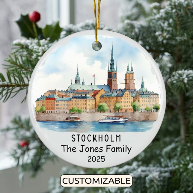 Personalised Stockholm Ornament, Sweden Ceramic Tree Decoration (Creator Uploaded)