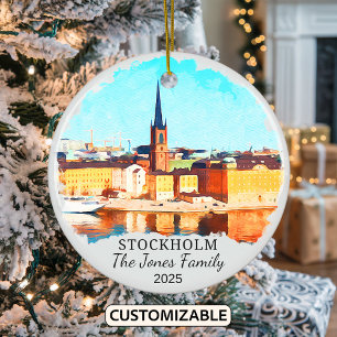 Personalised Stockholm Ornament, Sweden Gift Ceramic Tree Decoration