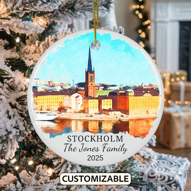 Personalised Stockholm Ornament, Sweden Gift Ceramic Tree Decoration (Creator Uploaded)