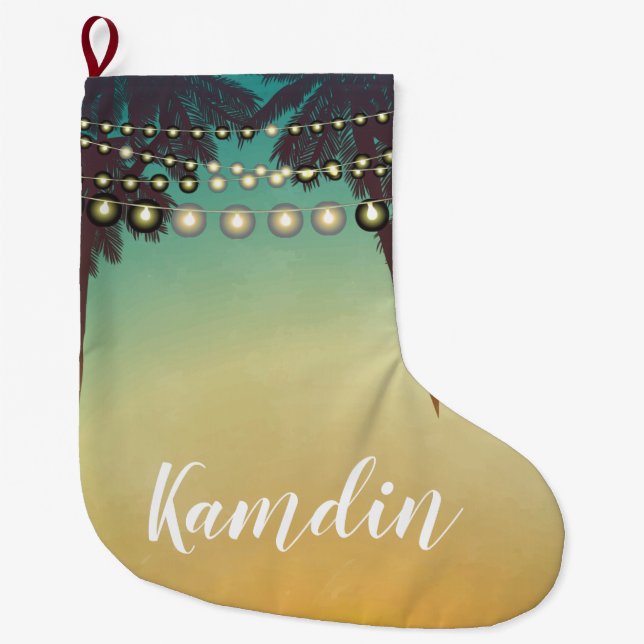 Personalised Stocking Beach Sunset Palm Trees Stri (Front)