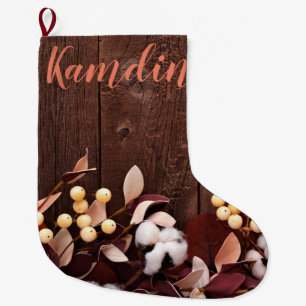 Personalised Stocking Cotton Branch on Dark Wood S