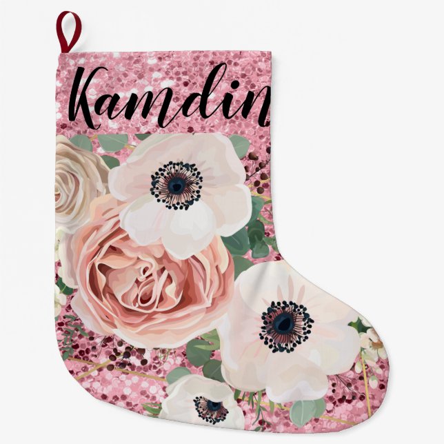 Personalised Stocking Geometric Garden Rose Glitte (Front)