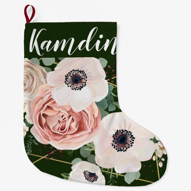 Personalised Stocking Geometric Garden Rose Hunter (Front)