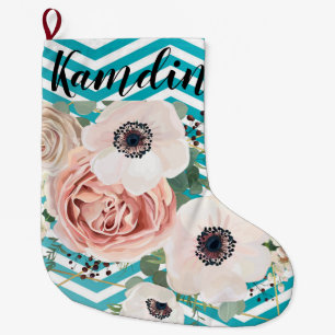 Personalised Stocking Geometric Rose Chevron Teal
